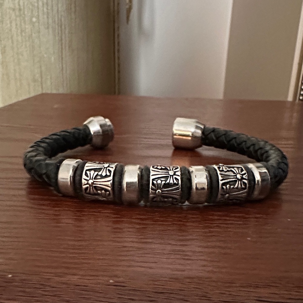 Men's Black and Silver Braided Cuff Bracelet